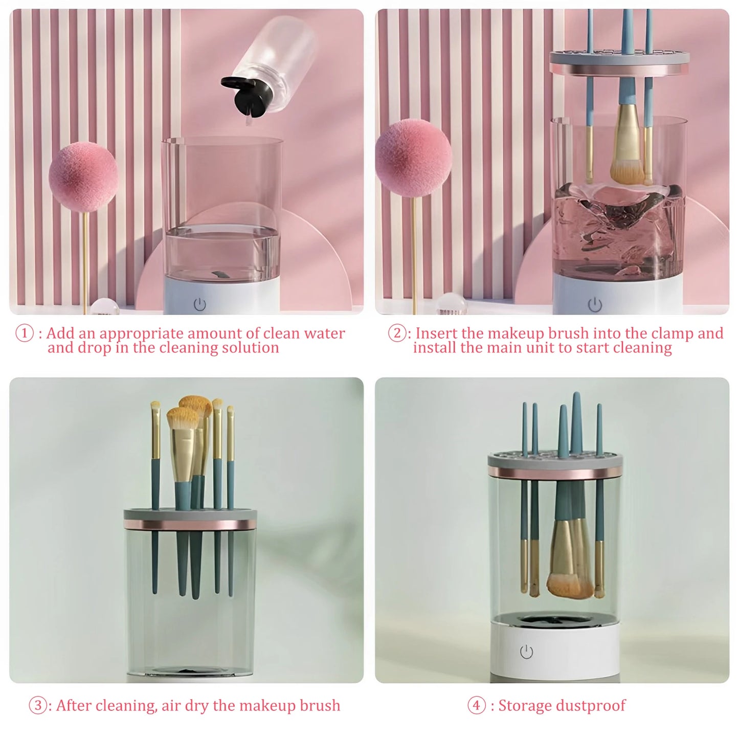 Electric Makeup Brush Cleaner Portable 3-in-1 Automatic